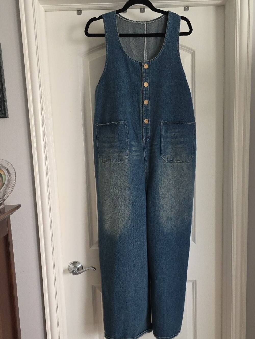 NWOT Boutique Blue Denim Button-Front Women's Overalls Large - Picture 2 of 6